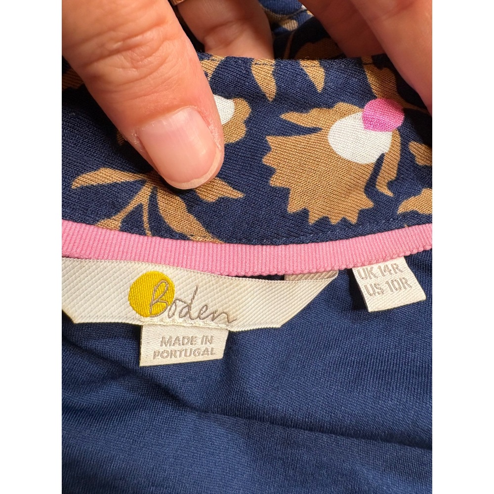 Boden Blue Flora Jersey Puff Sleeve Tie Waist Midi Dress Cottagecore Preppy 10 - Picture 10 of 13